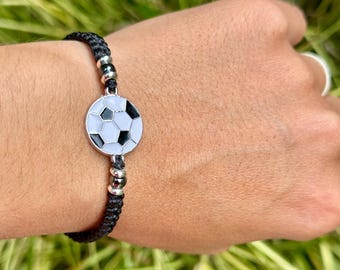 Football bracelet-Enamel soccer bracelet-Black bracelet-Handmade bracelet-Waterproof bracelet-Sporty fan jewelery-Football lovers-teens gift