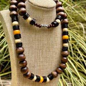 African style beaded necklace-Chunky wood necklace-Handmade Tribal necklace-African inspired-Natural Earth tone beads-Men’s necklace-Unisex