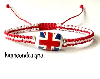 Braccialetto con la bandiera dell'Inghilterra - Inghilterra San Giorgio - Colori del Regno Unito - Rosso e bianco - Braccialetto UK - Braccialetto Union Jack - Gran Bretagna - UK - Union Jack