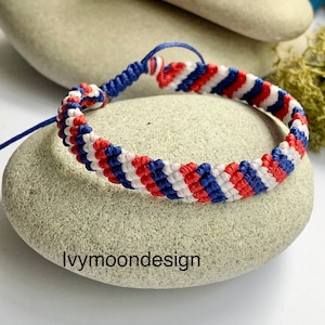 Handgemachte Armband-Rot Blau weiße Flagge-Frankreich Flagge-Großbritannien Flagge-Freundschaft Armband-Vereinigtes Königreich Farben-USA Farben-USA Flagge