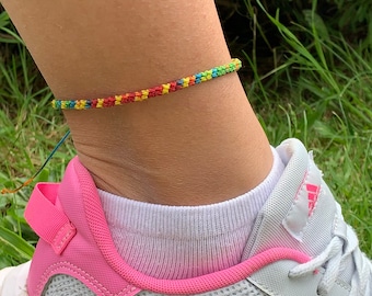 Woven anklet-Rainbow anklet-Ankle bracelet-Braided anklet-Beach-Summer jewellery’s-Surfer anklet-Gift for her-Handmade bracelet