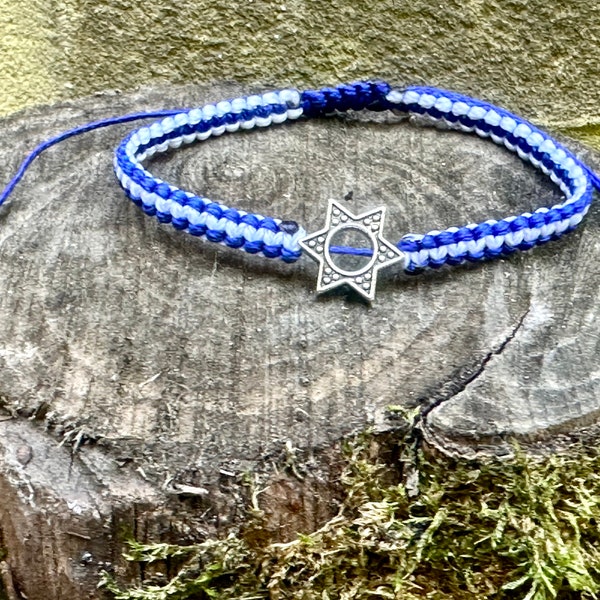 Blue and white colours-Israel flag-Star of David-Handmade bracelet-Jewish star bracelet-Braided bracelet-Hexagram bracelet-Jewellery shop