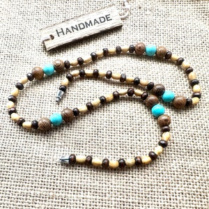 Beaded necklace-Surfer necklace-Wooden necklace-Turquoise necklace-Gemstone necklace-Men necklace-Hippie necklace-Handmade necklace-Uk