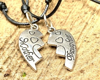 2pcs set Mother Daughter necklace-Heart necklace-Split heart pendant-Mother’s Day gift-Mum jewellery-Daughters gift-Handmade-Gift for mom