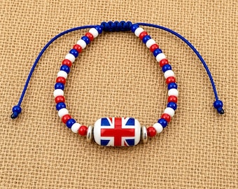 Union Jack Bracelet-British Flag Bracelet-UK Patriotic Jewellery-Red White Blue Bracelet-Adjustable British Gift-Unisex Bracelet-UK flag