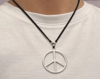 Peace sign symbol-Peace sign necklace-Hippie necklace-Mens necklace-Large peace sign pendant-42mm-Unique bohemian gift-Boho hippie jewellery