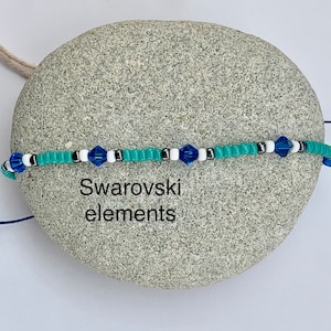 Beaded bracelet-sea blue bead bracelet-Handmade bracelet-Swarovski bracelet-Blue bracelet-Sky blue bracelet-Dainty bracelet-Gift for her-Uk