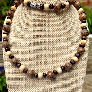 Wooden beaded necklace-Sandalwood necklace-Surfer necklace-Men necklace-Mala necklace-Wood tribal necklace-Mens bead surf necklace-Handmade