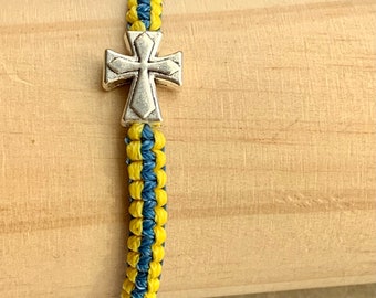 Cross bracelet-Ukrainian flag-Ukrainian colours-Ukrainian bracelet-Braided bracelet-Gift for him-Gift for her-Handmade