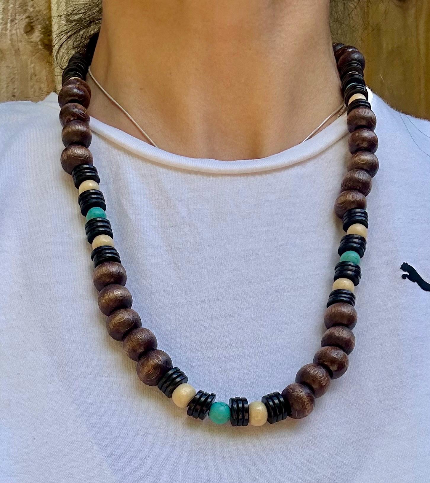 Collier Perles Bois Homme – Style Surfeur Mixte Couleurs – Élégant & Décontracté Plage