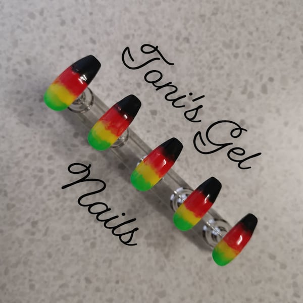 Marble Reggae Press sur les ongles-Couleurs Reggae-Style Reggae