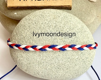 Woven bracelet-braided bracelet-England flag-Red white blue bracelet-Uk colours-Tribute bracelet-USA colours flag-Handmade jewelery-Uk