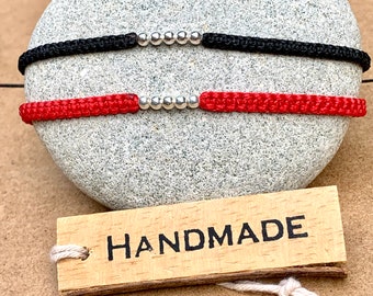 Sterling silver bracelet-Red string-Black string-Braided bracelets with sterling silver beads-Gift for men-Gift for women-Handmade-Dainty