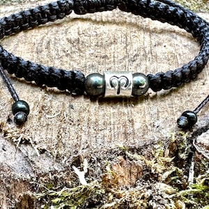 Zodiac sign bracelet-Horoscope bracelet-Black bracelet - Aries sign -Braided bracelet-mens bracelet-women bracelet-birthday gift-Horoscope