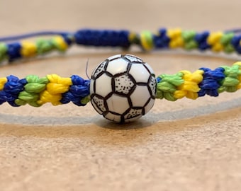 Handmade bracelet-Show support to your favourite football team-Pele The Legend -Brazil colours-Soccer ball bracelet-Football-Brazil flag-Uk
