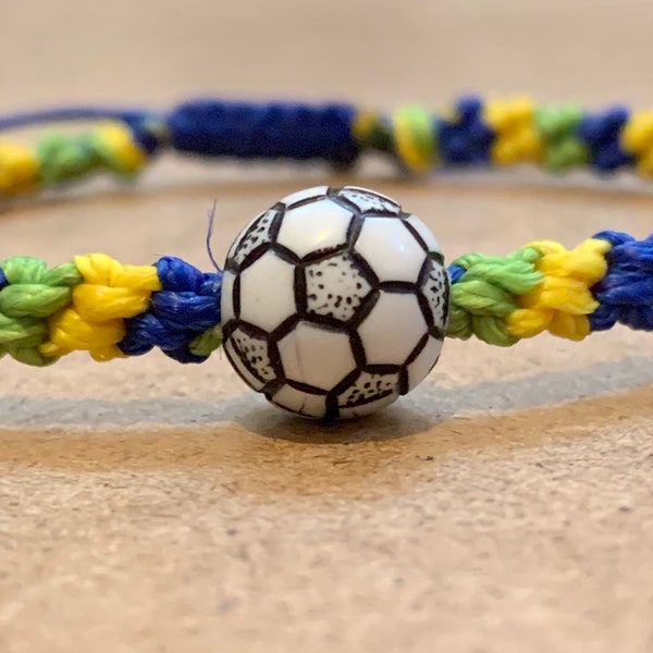 Bracelet fait main-Montrez votre soutien à votre équipe de football préférée-Pelé la légende-Couleurs du Brésil-Bracelet ballon de football-Football-Drapeau du Brésil-Royaume-Uni