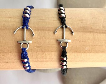 Bracelet-Anchor bracelet-Mens bracelet-Black bracelet-Surfer bracelet-Bracelet for mens-Gift for him-black anchor bracelet-Braided bracelet