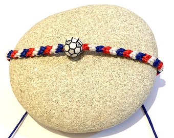 Handmade bracelet-World Cup France bracelet-World Cup USA  bracelet-Soccer ball bracelet -Football fans-Red white blue-Football game-Uk