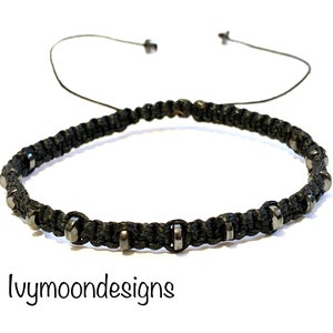 Black bracelet-Mens bracelet-Bracelet for men-Braided bracelet-Hematite beads bracelet-Black and grey bracelet-Dainty bracelet for men-Uk