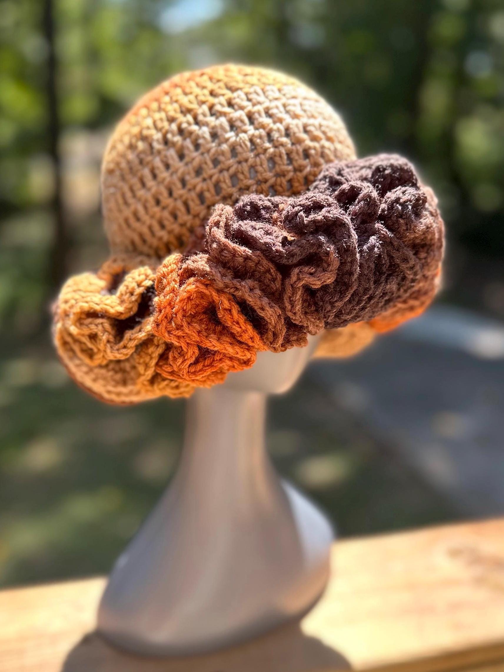 Handmade Multicolor Crochet Cloche Hat with Brown Band Handmade Cloche Crochet Hat, Handmade Crochet Hat, Wide  main image 2