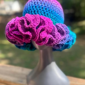 Crochet Ruffle Hat, Bucket Hat, Fall Hat, Crochet Beanie “Mermaid”