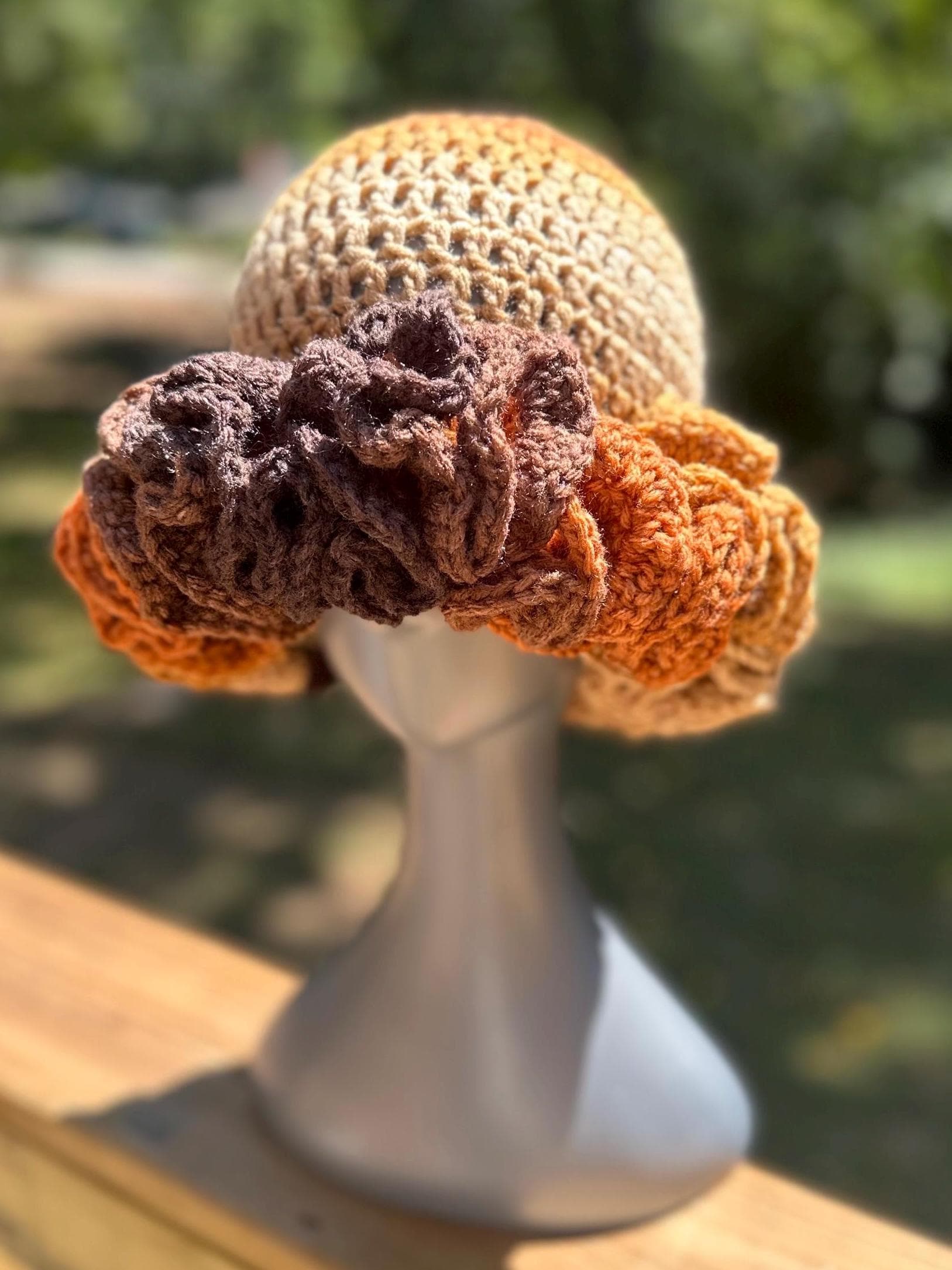 Handmade Crochet Ruffle Bucket Hat - Fall Multicolor - Etsy display picture 2