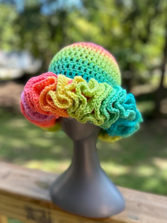 Handcrafted Crochet multi-color ruffle bucket hat AnotherStitchToMake | Made to order Strawberry Cat Ear  main image 3