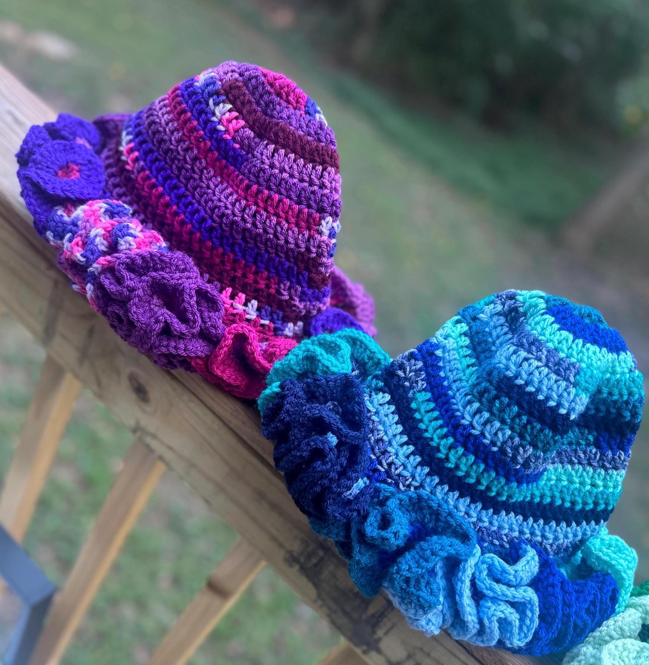Handmade Crochet Ruffle Bucket Hat: Unique Scrappy Design - Etsy