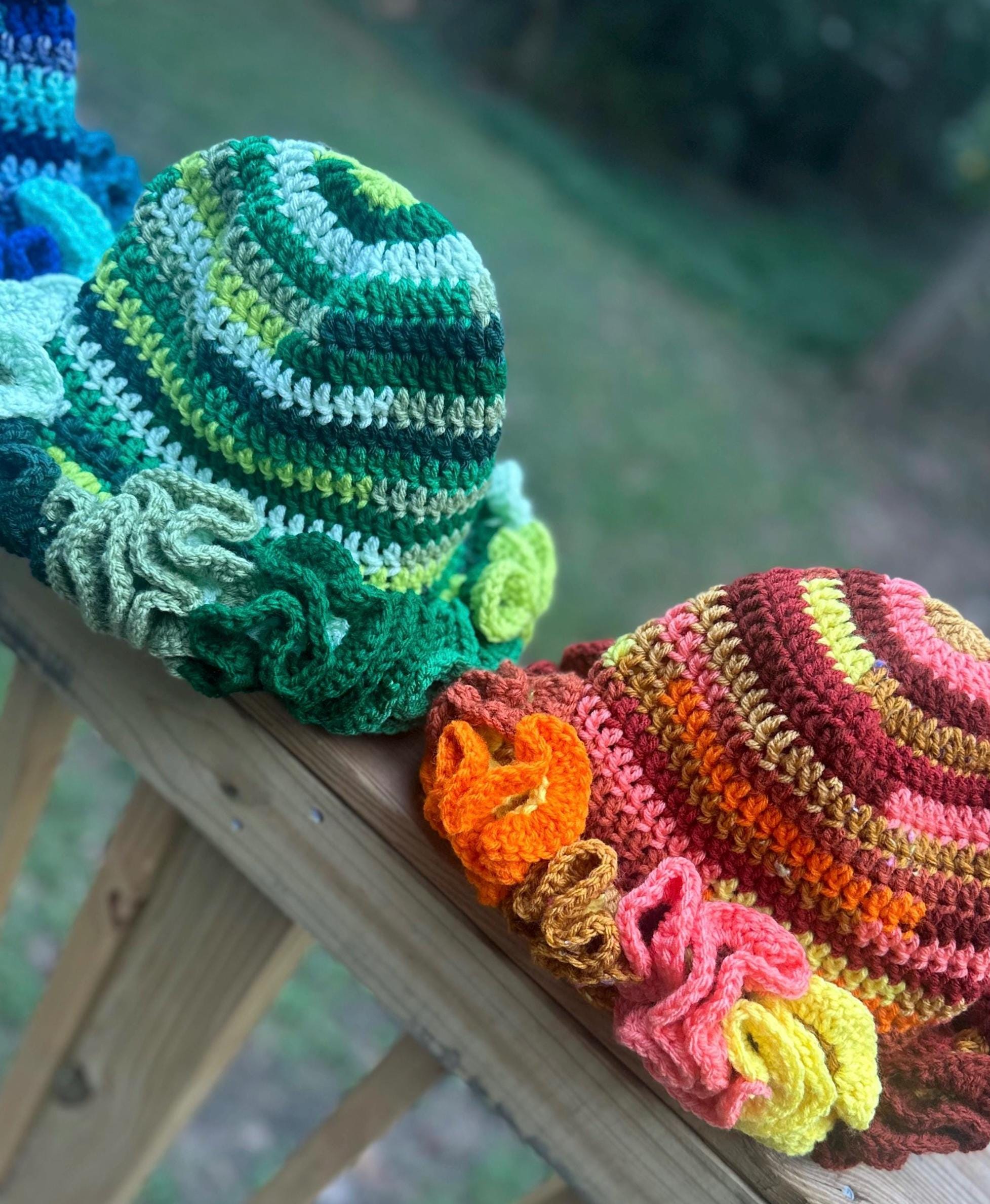 Handmade Crochet Ruffle Bucket Hat: Unique Scrappy Design - Etsy