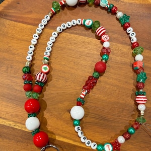 Christmas- custom holiday themed beaded teacher lanyard