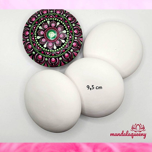 Stein Rohlinge 9,5 cm 3er Set,  Mandala Steine bemalen, Dot Art Painting, Mandala Punktmalerei, aus hochwertigem schweren Gips