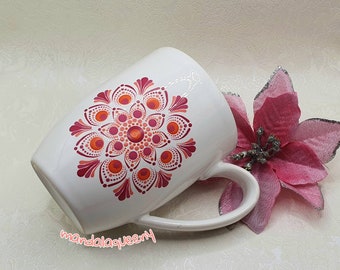 Mandalatasse, pintado a mano, único, taza de café, taza pintada, taza de café, idea de regalo, diseño de cerámica, taza de yoga, taza favorita, hora del té