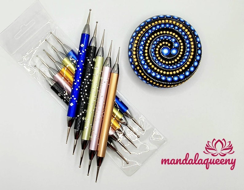 Dotting Tool, Punktierungswerkzeug mit Glitzisteinchen, Steine bemalen, Mandala Art, Dot Painting, Nailart, Mandala Painting Bild 9