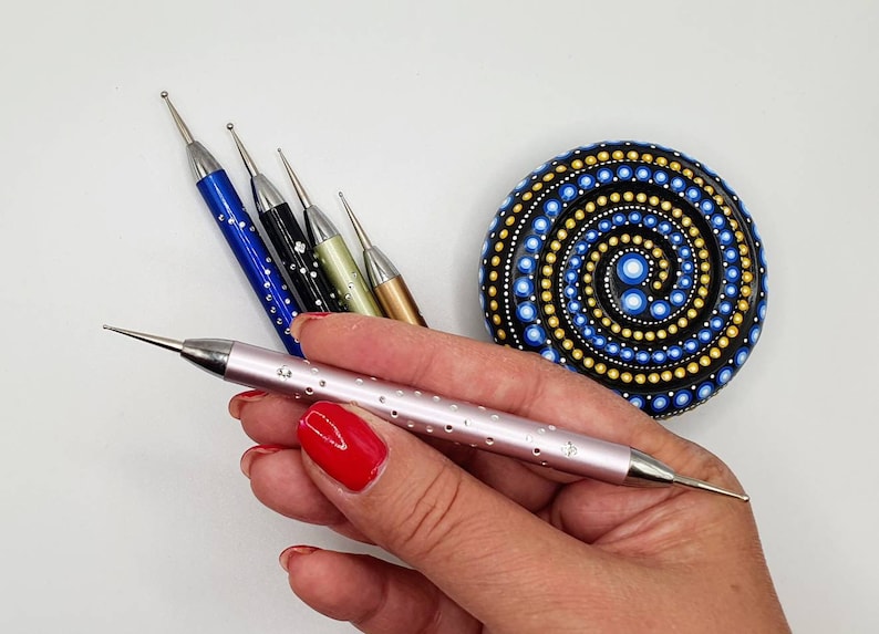 Dotting Tool, Punktierungswerkzeug mit Glitzisteinchen, Steine bemalen, Mandala Art, Dot Painting, Nailart, Mandala Painting Bild 2