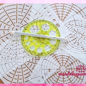 Set of 5 stencils with Faber Castell chalk pen and circle stencil for mandala dot painting, painting stones, mandala art, dot art painting