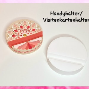 Visitenkarten-/Handyhalter, Schreibtischdekoration aus Keraflott, Dot Art Painting, Punktmalerei, aus hochwertigem schweren Gips