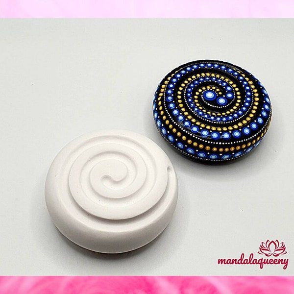 Stein Rohling Spirale 7 cm, Mandala Steine bemalen, Dot Painting, Mandala Punktmalerei, Gipsstein handgefertigt