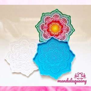 Silicone mold for coasters with mandala design 12 x 12 cm for casting with resin, epoxy resin, painting mandala stones, mandala dot painting
