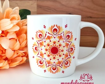 Taza Boho pintada a mano "Boho Sunrise" – Taza de cerámica con mandala espiritual – Regalo para amantes del estilo Boho y del yoga – Taza favorita