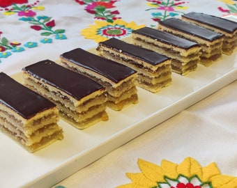 Handmade Zserbó Cake: Hungarian Apricot Walnut Dessert with Dark Chocolate