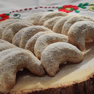 Vanilla-Walnuts Crescent Cookies, Handmade, Hungarian, Hokifli,/ Mother's Day/Kiffles, Holiday cookies