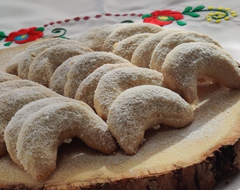 Vanilla-Walnuts Crescent Cookies, Handmade, Hungarian, Hokifli,/ Mother's Day/Kiffles, Holiday cookies