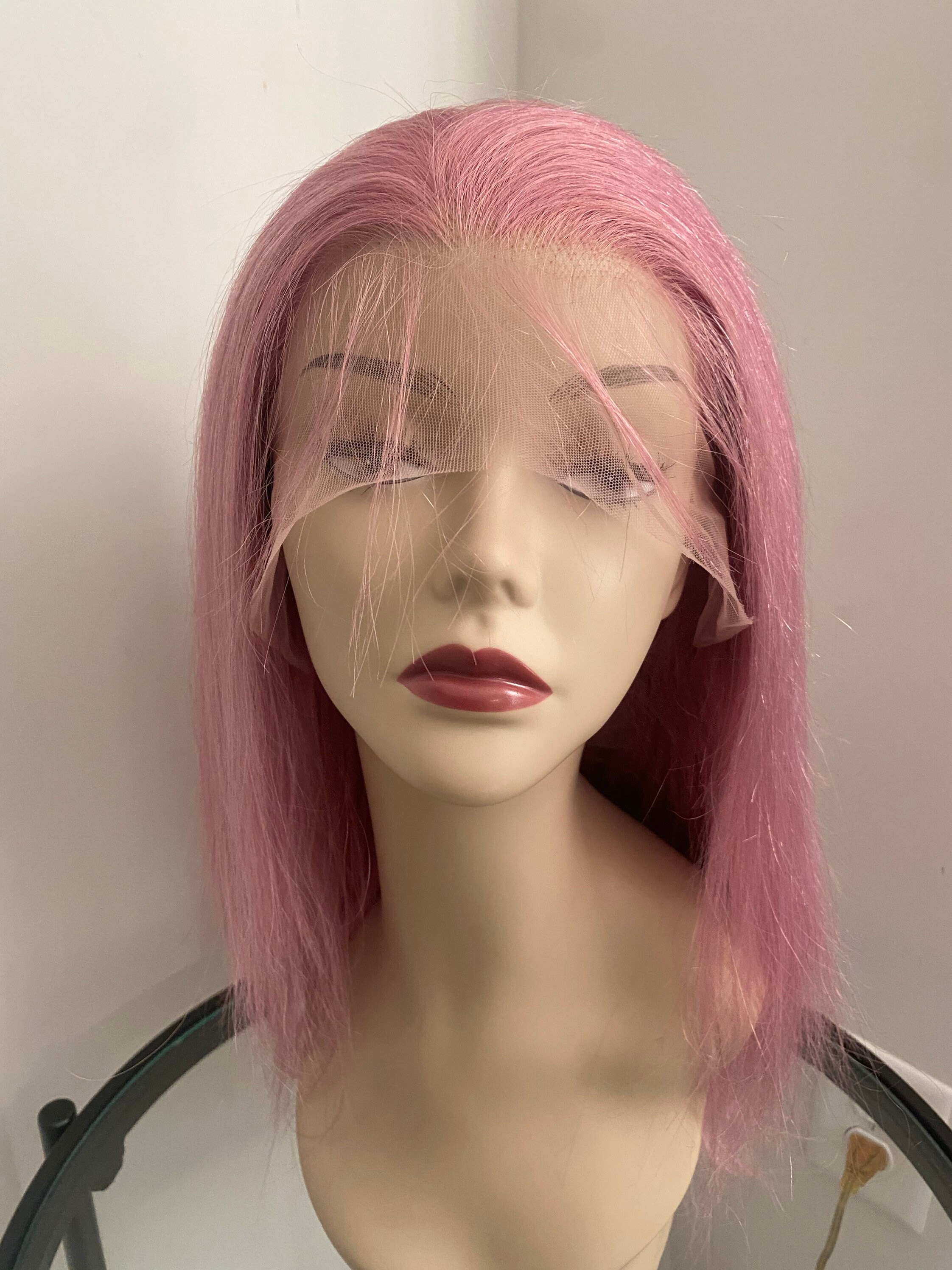 Metallic Pink Remy Lace Front Wig Straight Pink Lace Wig Adjustable
