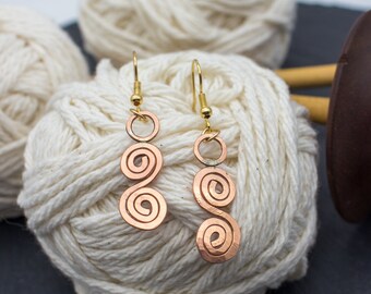 Hammered Copper Spiral Earrings