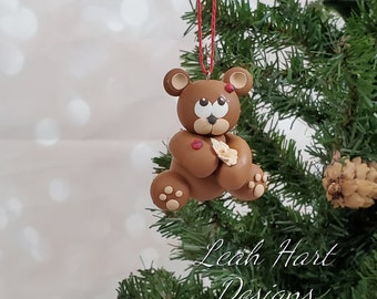 Tuffy Brown Bear Handmade Polymer Clay Christmas Ornament