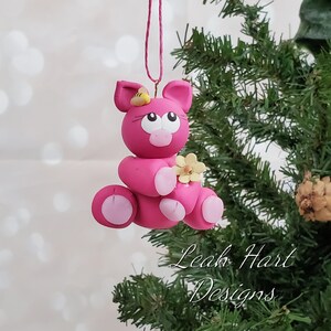 Piggy Pink Pig hecho a mano polímero arcilla ornamento de Navidad