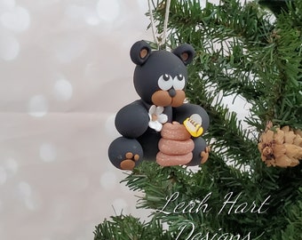 Honey Black Bear Handmade Polymer Clay Christmas Ornament