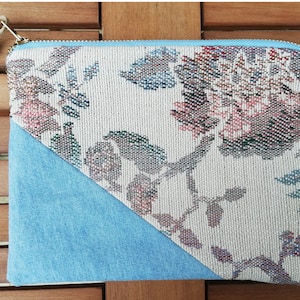 Bolsa grande para cosméticos reciclada, feita à mão, única