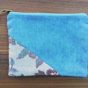 Bolsa grande para cosméticos reciclada, feita à mão, única