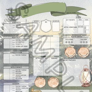 DnD 5e Character Sheet Woodland Adventurer Form Fillable